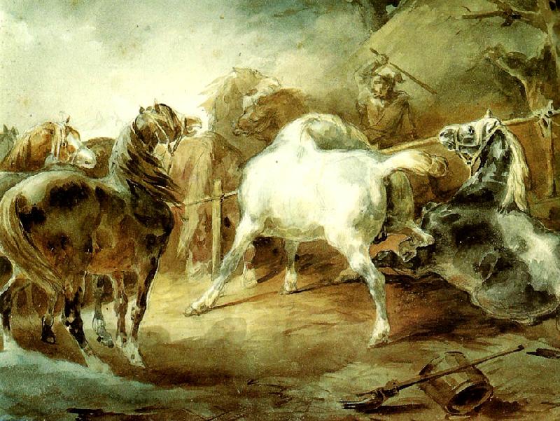 charles emile callande chevaux se battant dans un corral China oil painting art